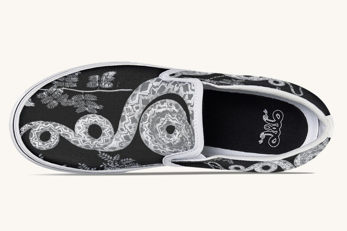 Serpent in Bloom Silver Snake Slip On Shoes - Jaded Lament