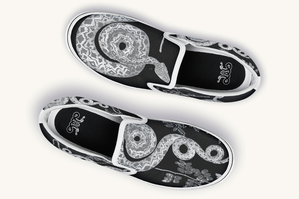 Serpent in Bloom Silver Snake Slip On Shoes - Jaded Lament