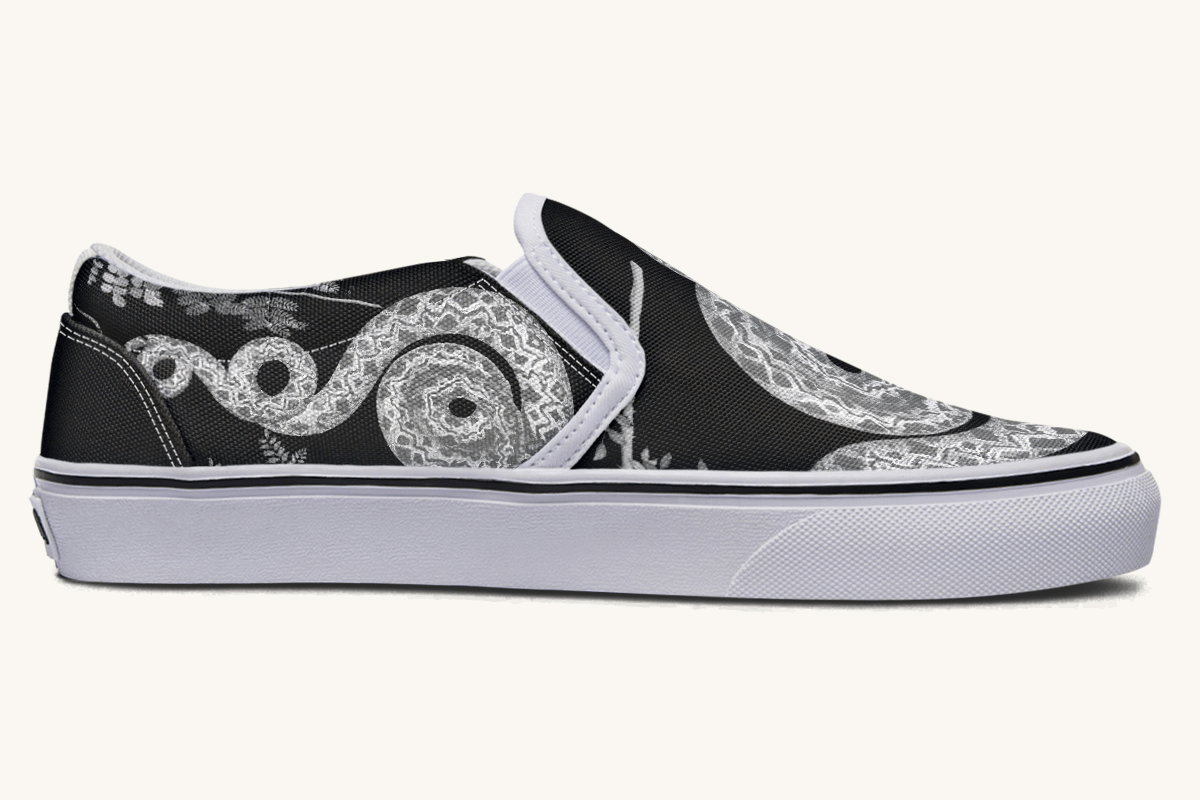 Serpent in Bloom Silver Snake Slip On Shoes - Jaded Lament