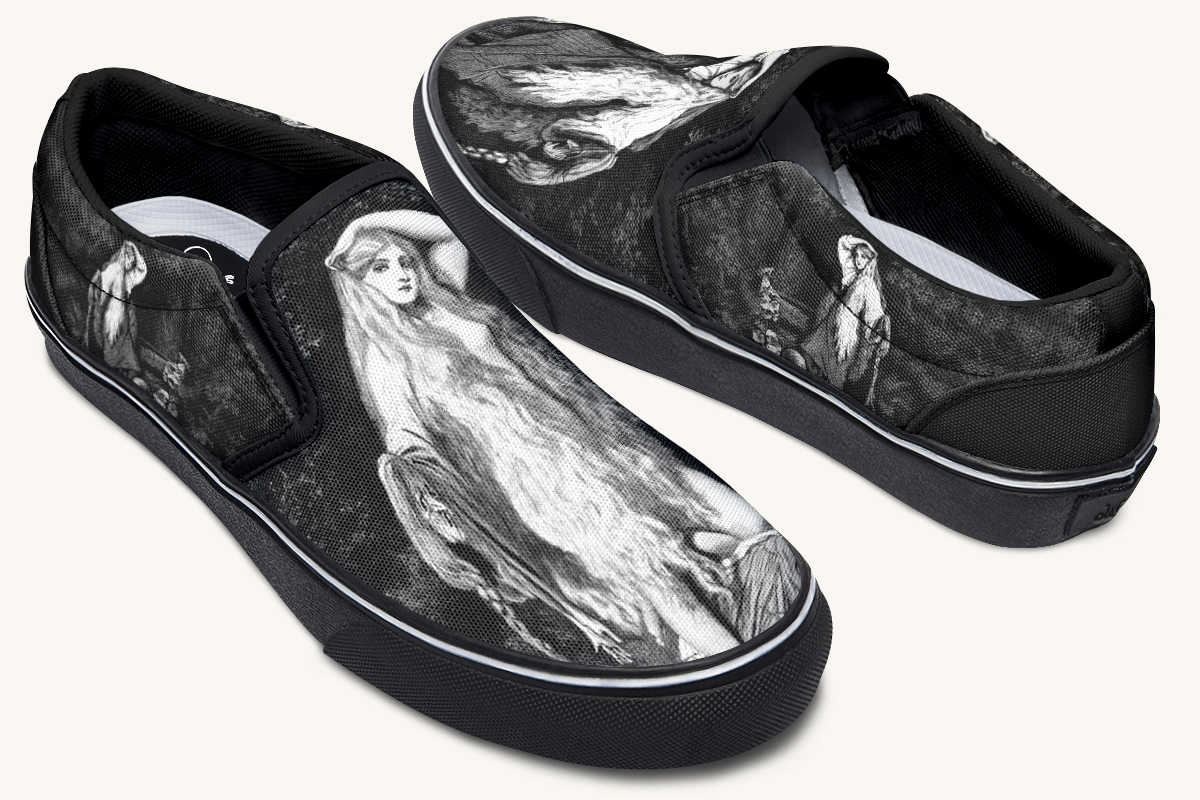 She Watched The Bones Sink Black Slip On Shoes - Jaded Lament
