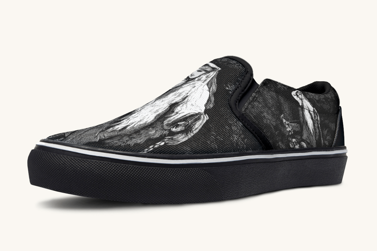 She Watched The Bones Sink Black Slip On Shoes - Jaded Lament