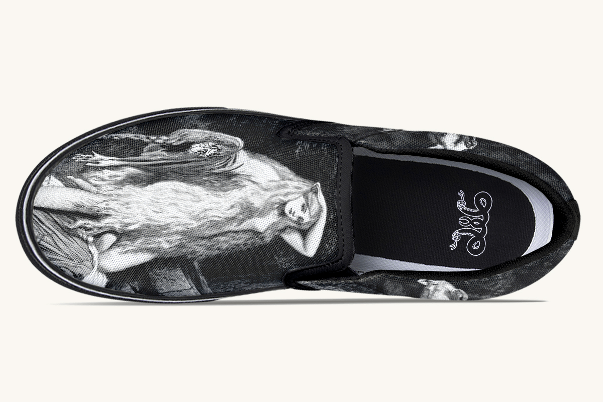 She Watched The Bones Sink Black Slip On Shoes - Jaded Lament