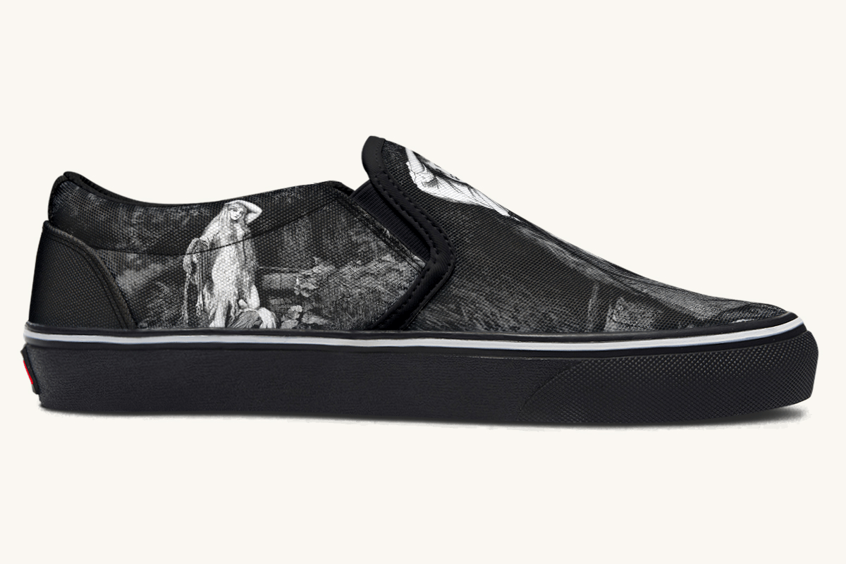 She Watched The Bones Sink Black Slip On Shoes - Jaded Lament