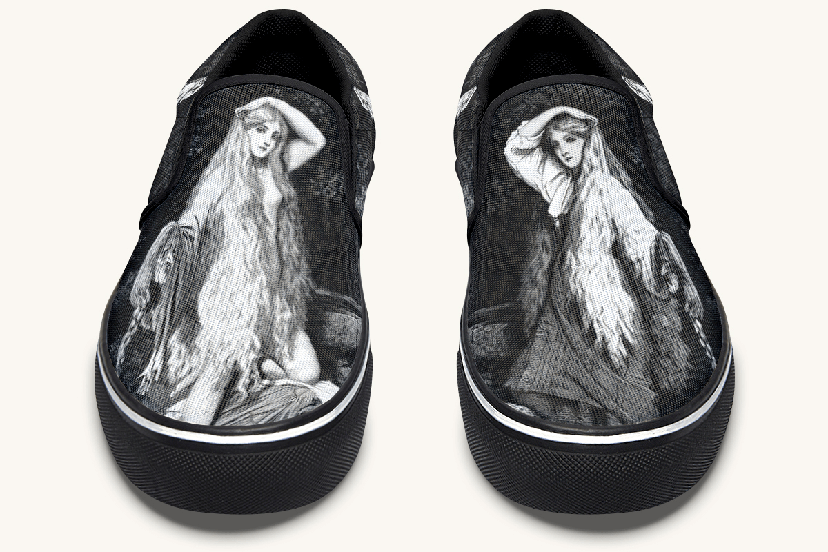 She Watched The Bones Sink Black Slip On Shoes - Jaded Lament