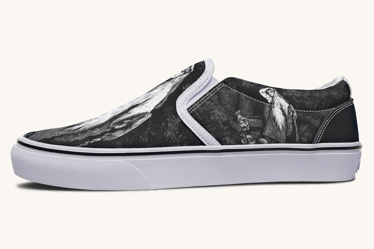 She Watched The Bones Sink Black Slip On Shoes - Jaded Lament