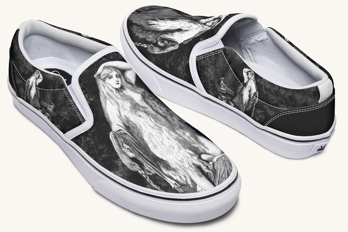 She Watched The Bones Sink Black Slip On Shoes - Jaded Lament