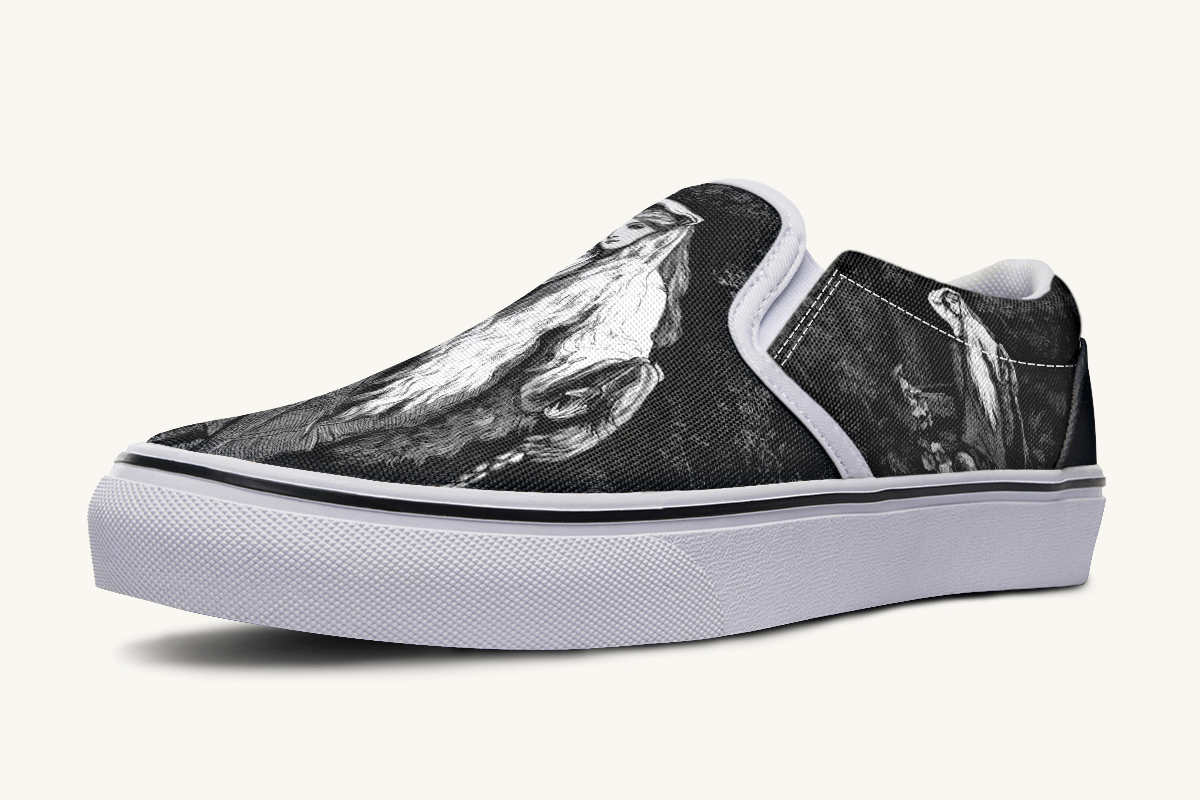 She Watched The Bones Sink Black Slip On Shoes - Jaded Lament