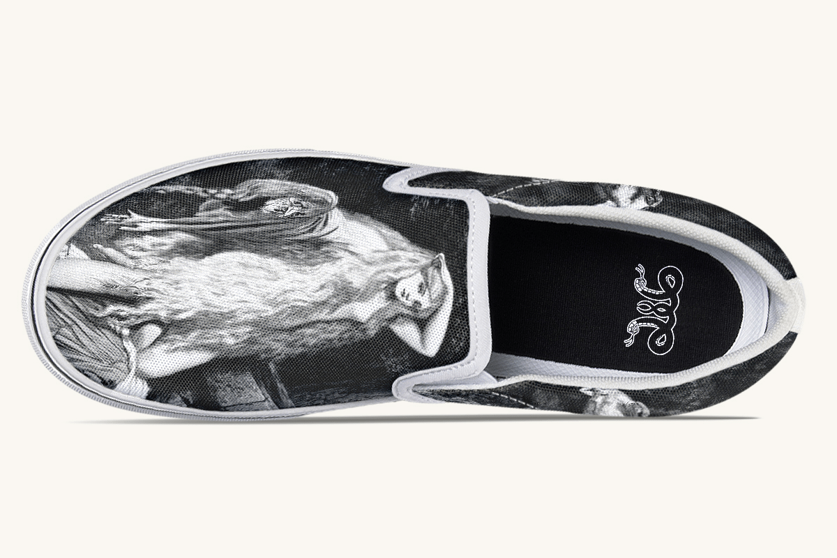 She Watched The Bones Sink Black Slip On Shoes - Jaded Lament