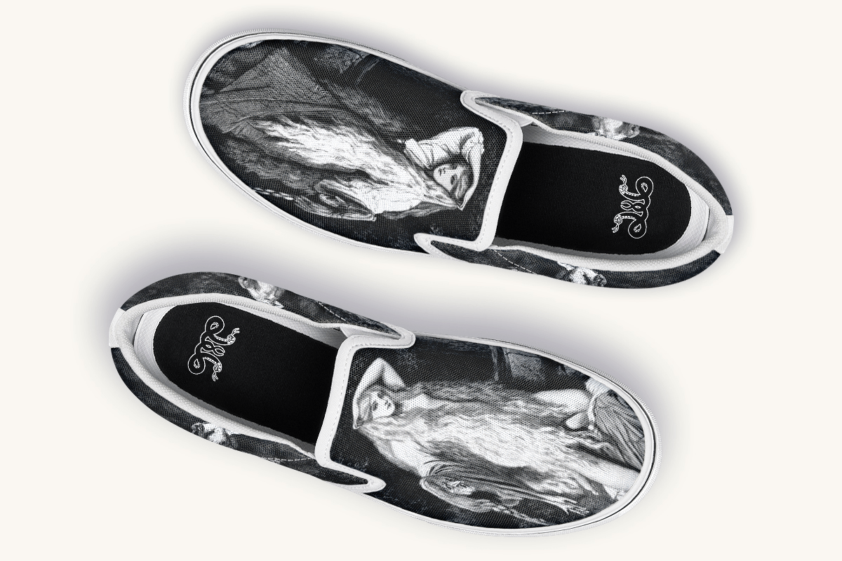 She Watched The Bones Sink Black Slip On Shoes - Jaded Lament