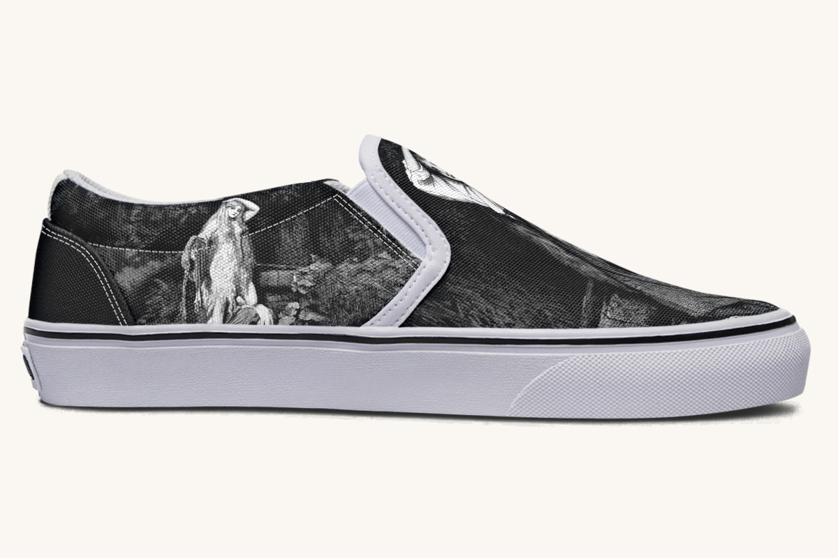 She Watched The Bones Sink Black Slip On Shoes - Jaded Lament