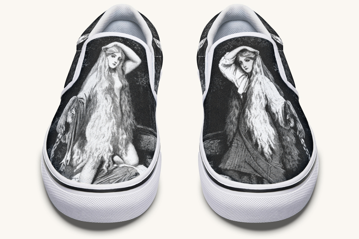 She Watched The Bones Sink Black Slip On Shoes - Jaded Lament