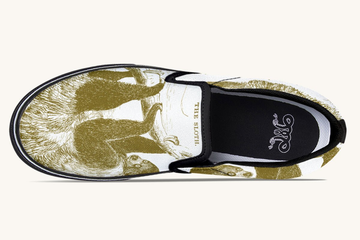 The Sloth Stays Brown White Slip On Shoes - Jaded Lament