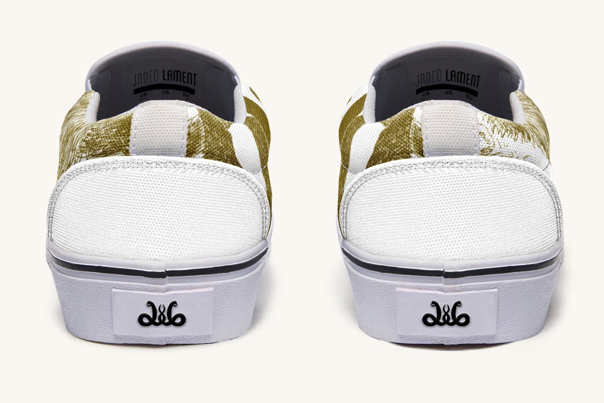 The Sloth Stays Brown White Slip On Shoes - Jaded Lament