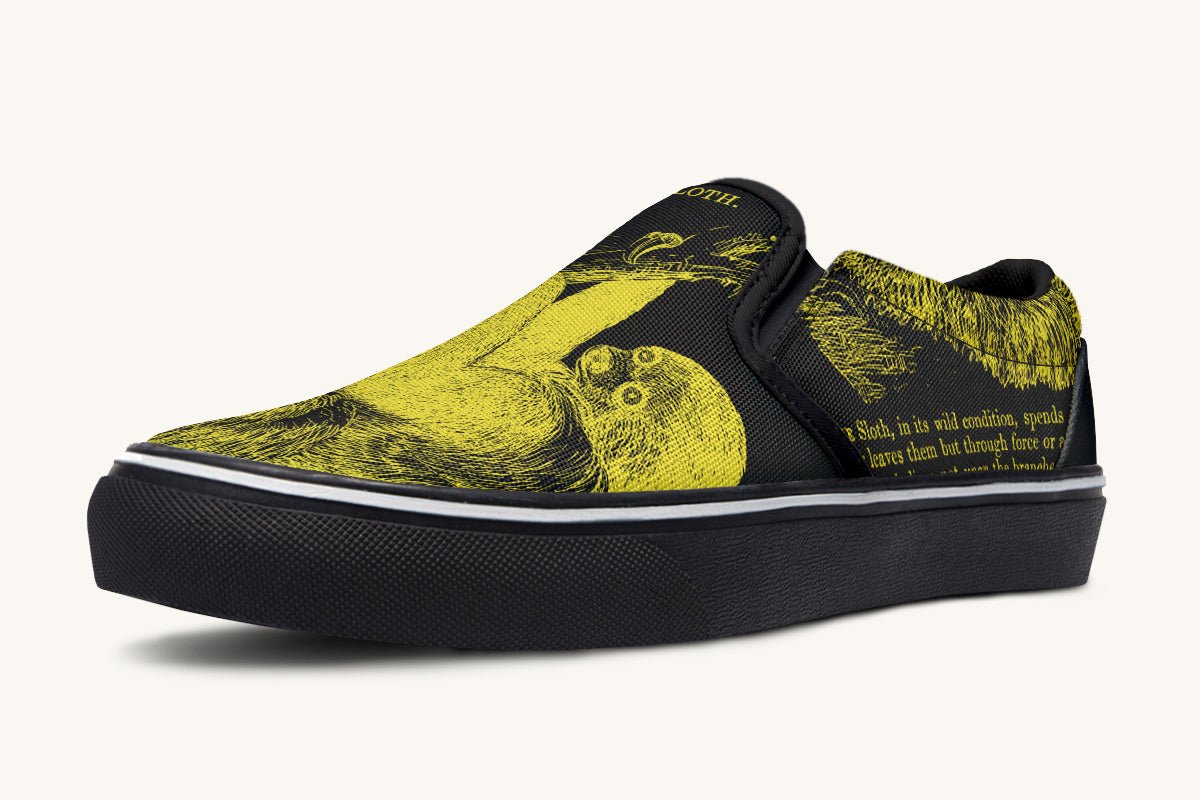 The Sloth Stays Yellow Black Slip On Shoes - Jaded Lament