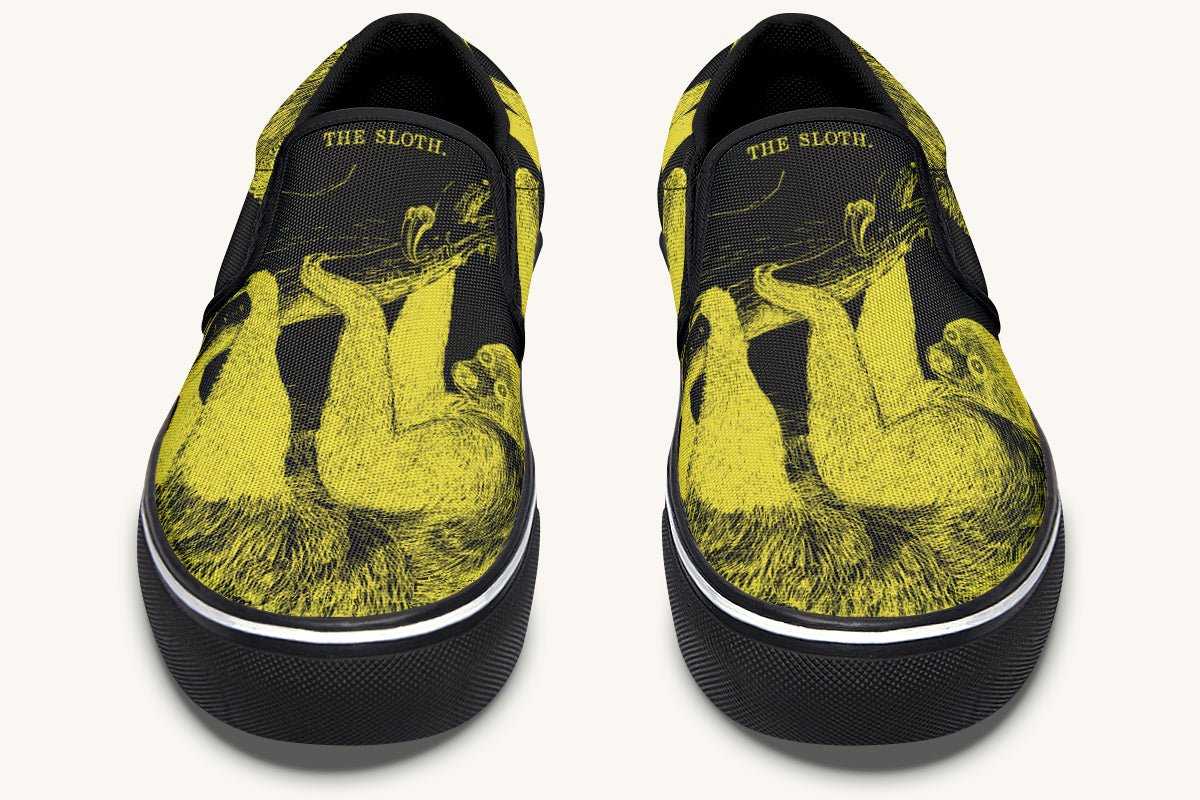 The Sloth Stays Yellow Black Slip On Shoes - Jaded Lament