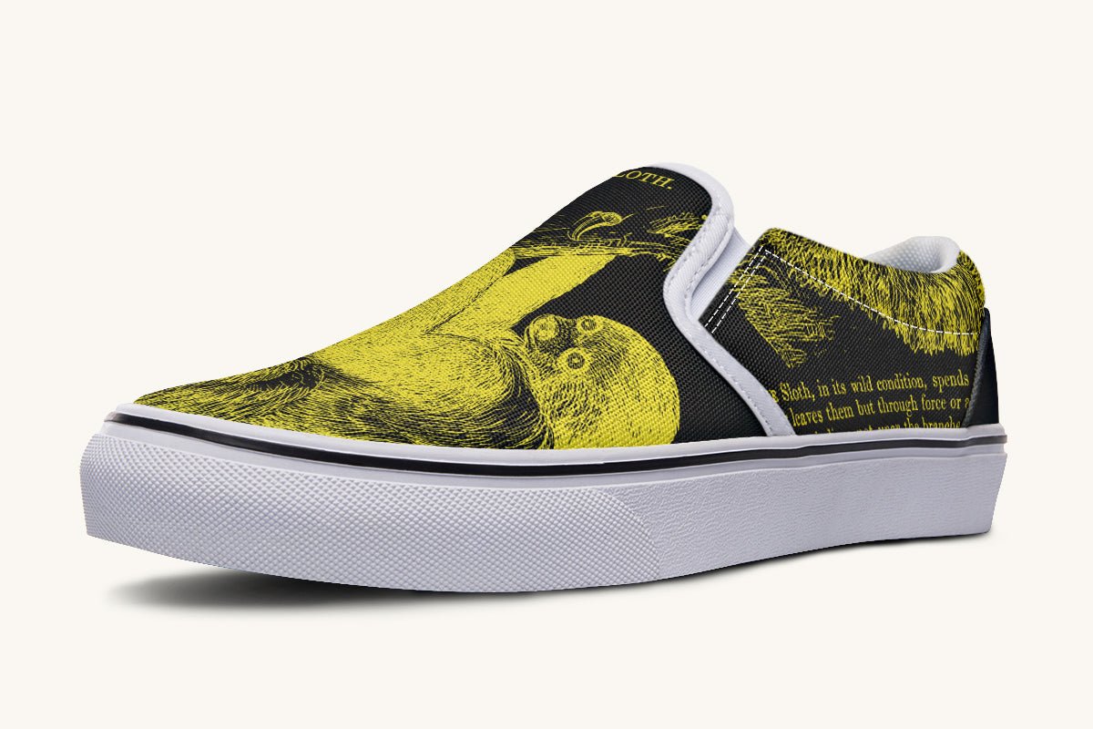 The Sloth Stays Yellow Black Slip On Shoes - Jaded Lament