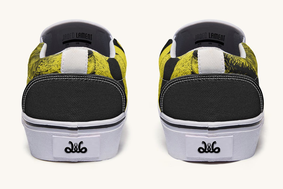 The Sloth Stays Yellow Black Slip On Shoes - Jaded Lament