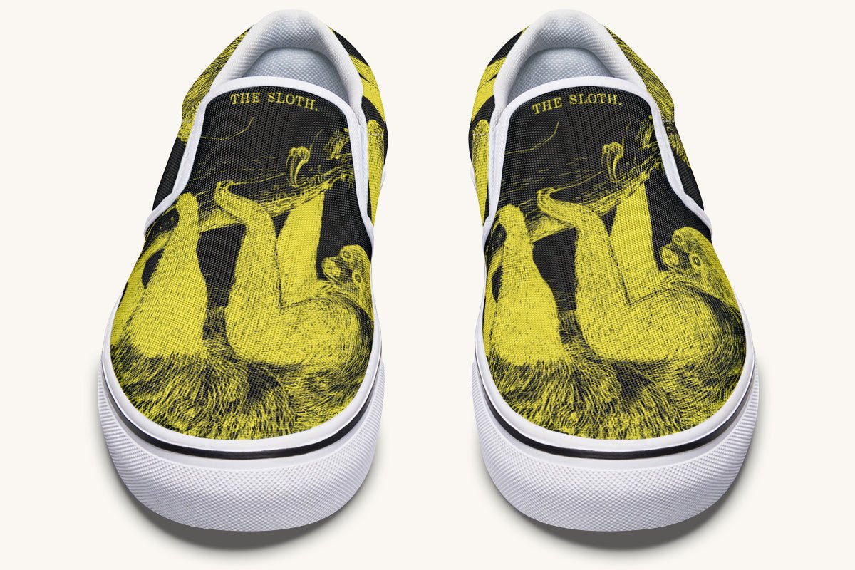 The Sloth Stays Yellow Black Slip On Shoes - Jaded Lament