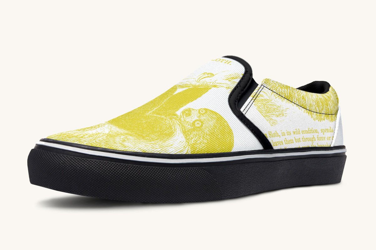 The Sloth Stays Yellow White Slip On Shoes - Jaded Lament