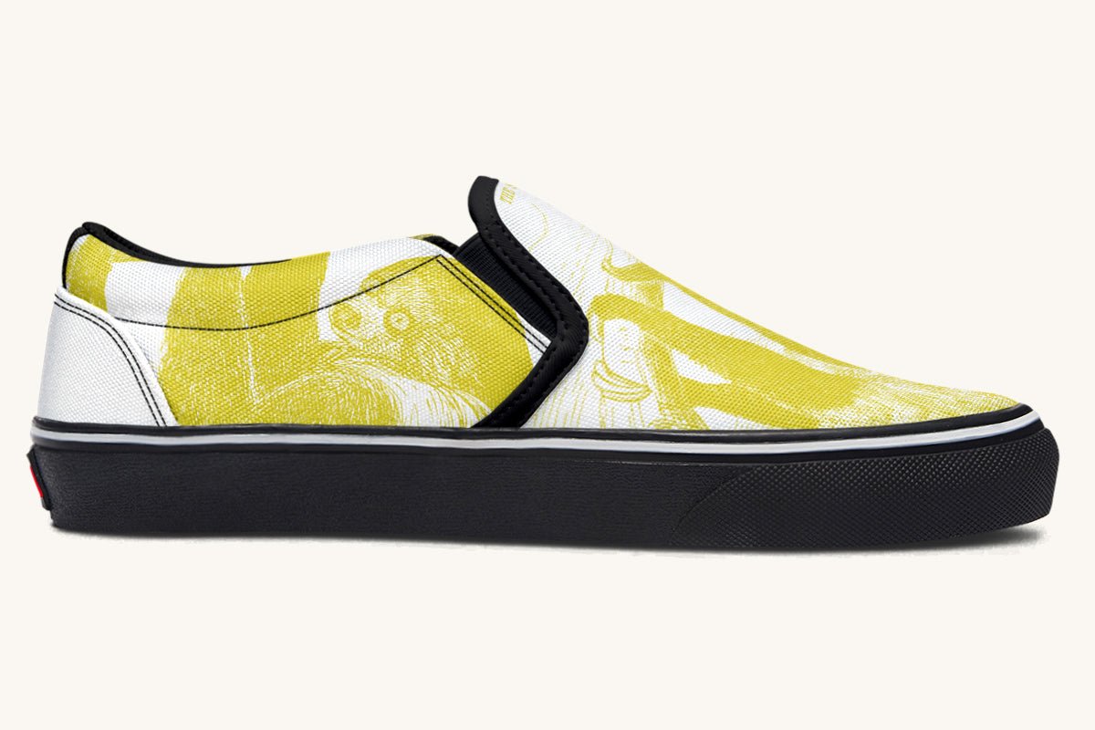 The Sloth Stays Yellow White Slip On Shoes - Jaded Lament