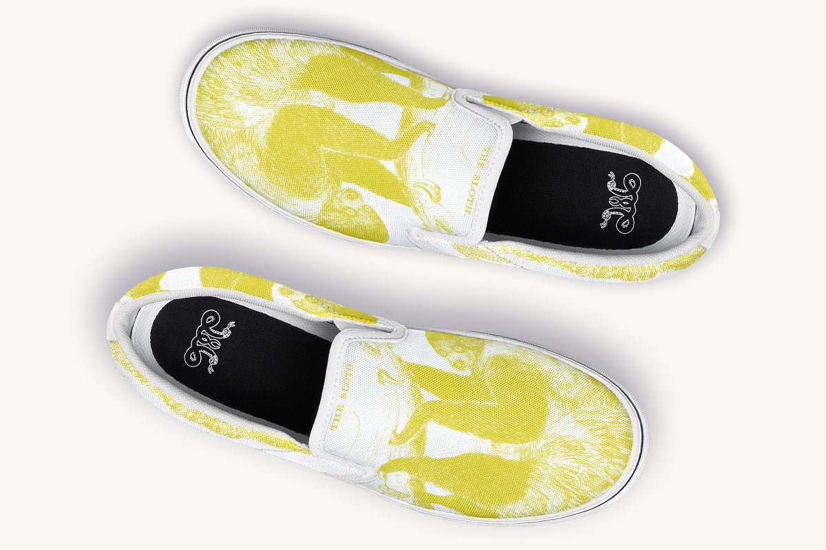 The Sloth Stays Yellow White Slip On Shoes - Jaded Lament
