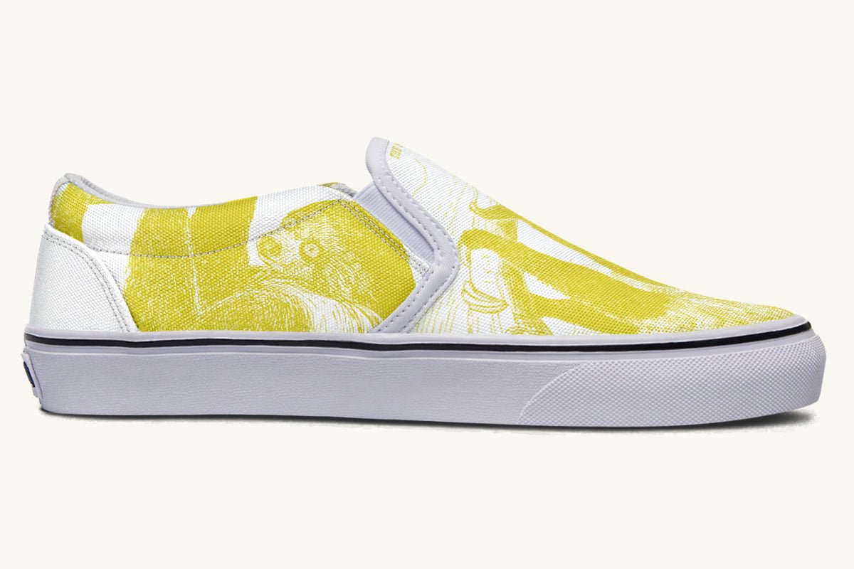 The Sloth Stays Yellow White Slip On Shoes - Jaded Lament