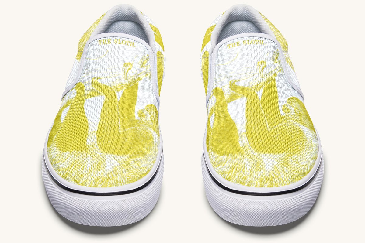 The Sloth Stays Yellow White Slip On Shoes - Jaded Lament