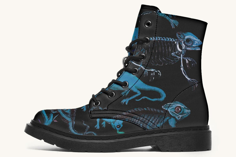 Reptilian in Bloom Black Blue Boots - Jaded Lament