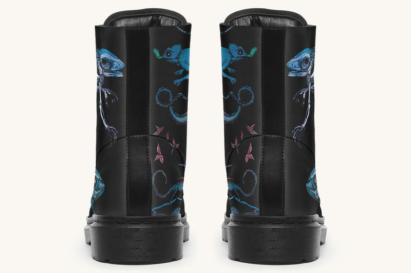 Reptilian in Bloom Black Blue Boots - Jaded Lament