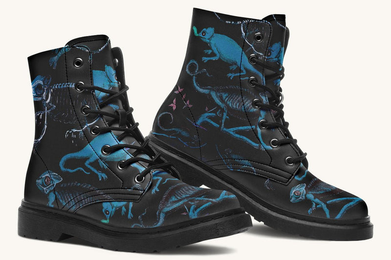 Reptilian in Bloom Black Blue Boots - Jaded Lament