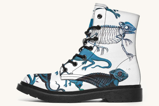 Reptilian in Bloom White Blue Boots - Jaded Lament