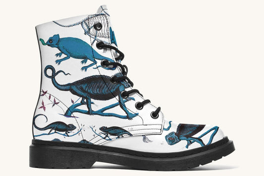 Reptilian in Bloom White Blue Boots - Jaded Lament