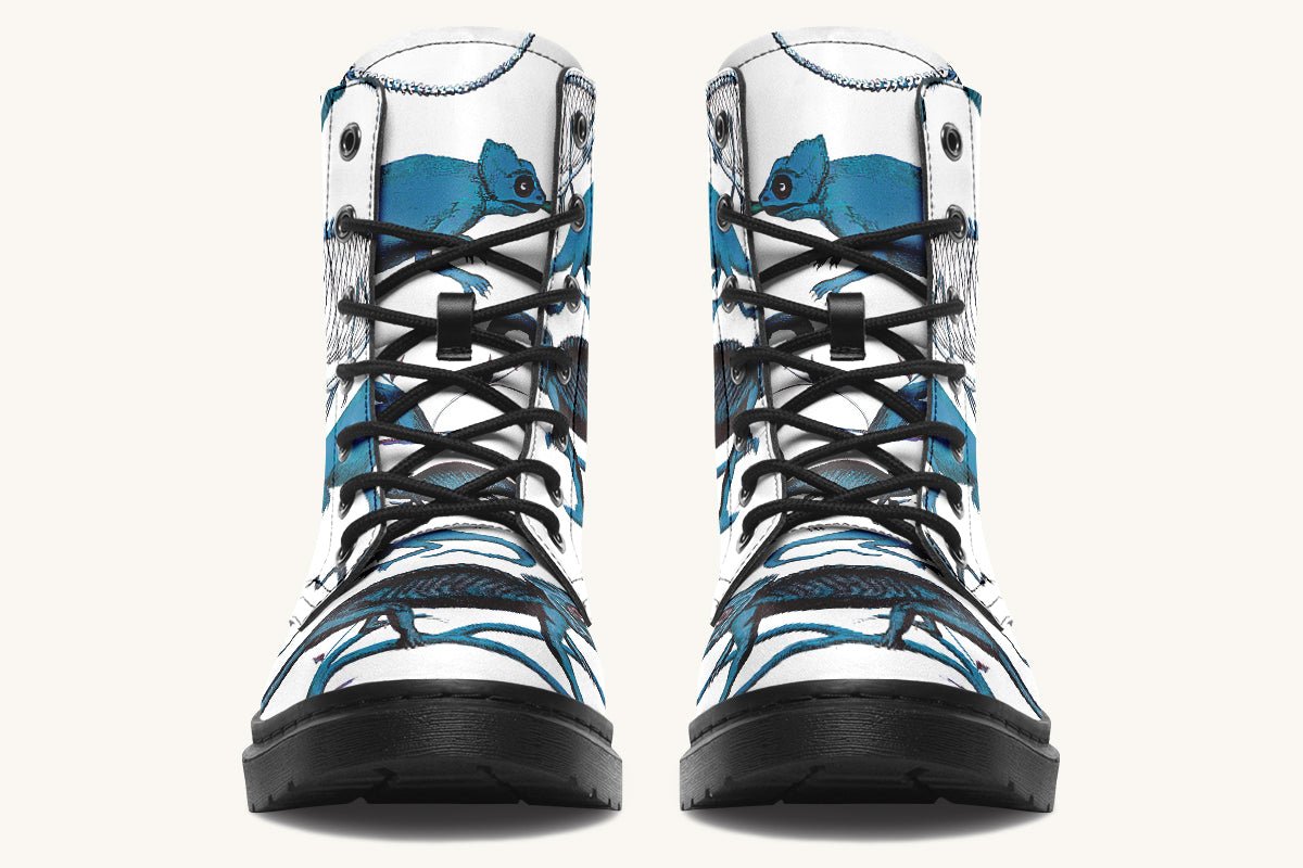Reptilian in Bloom White Blue Boots - Jaded Lament