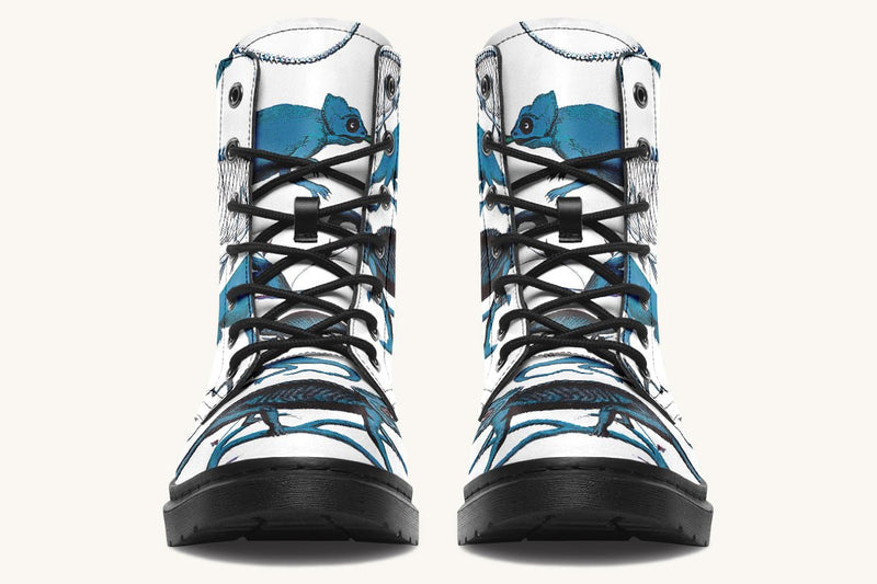 Reptilian in Bloom White Blue Boots - Jaded Lament