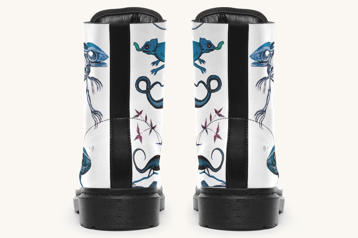 Reptilian in Bloom White Blue Boots - Jaded Lament