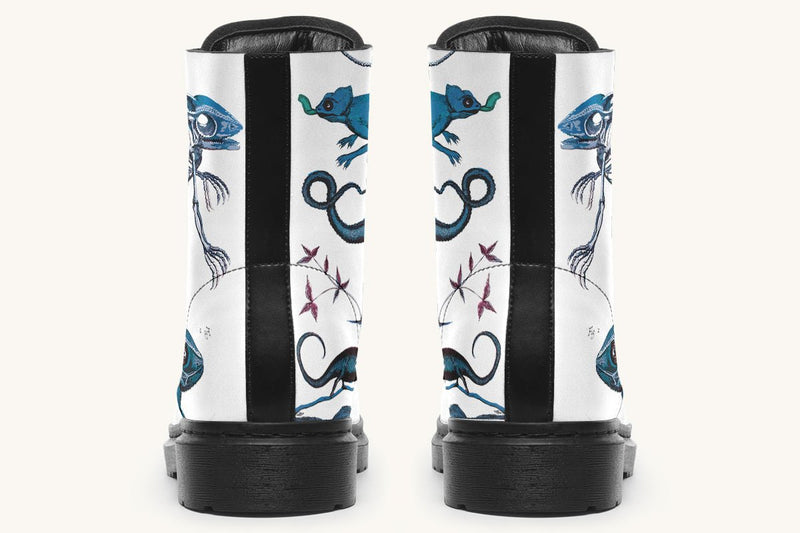 Reptilian in Bloom White Blue Boots - Jaded Lament