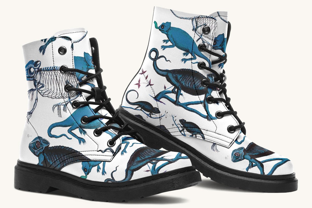 Reptilian in Bloom White Blue Boots - Jaded Lament