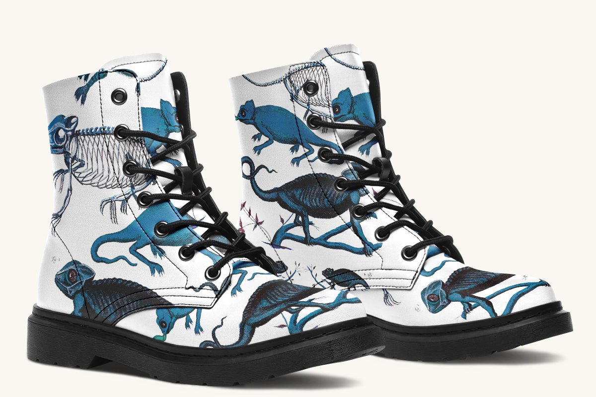 Reptilian in Bloom White Blue Boots - Jaded Lament