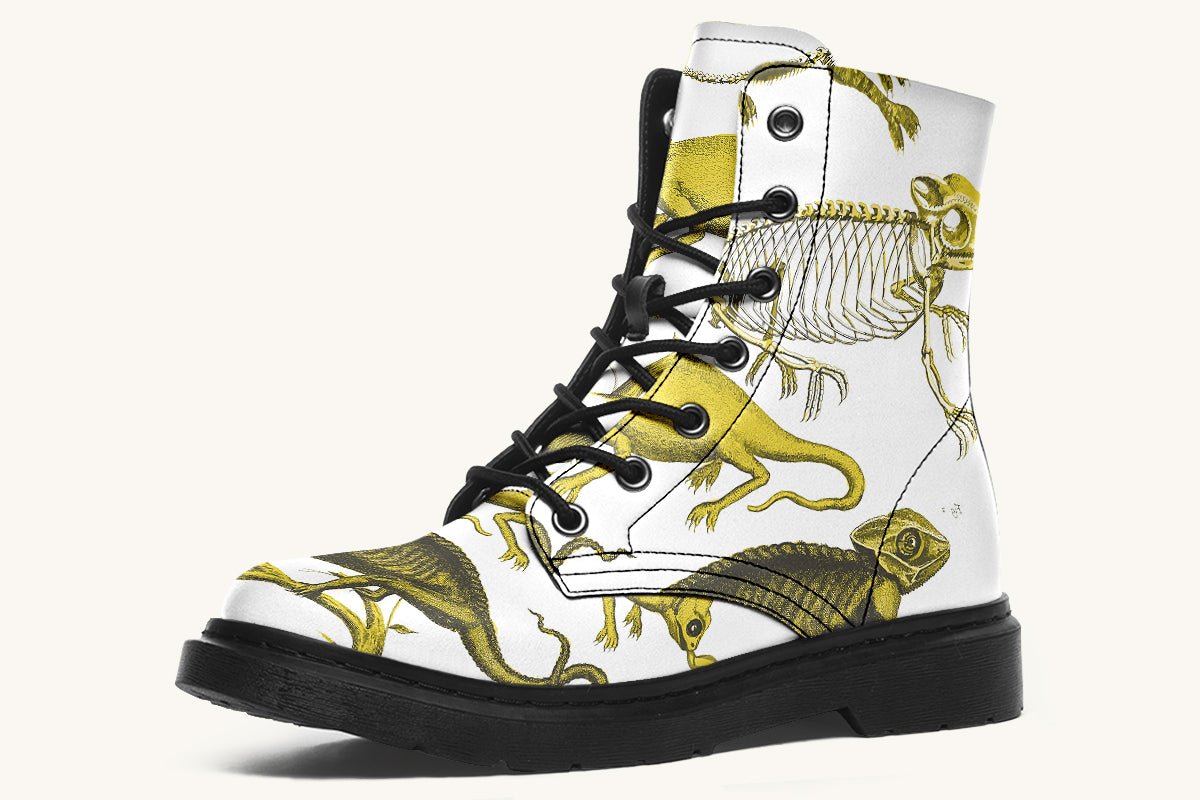Reptilian in Bloom White Yellow Boots - Jaded Lament