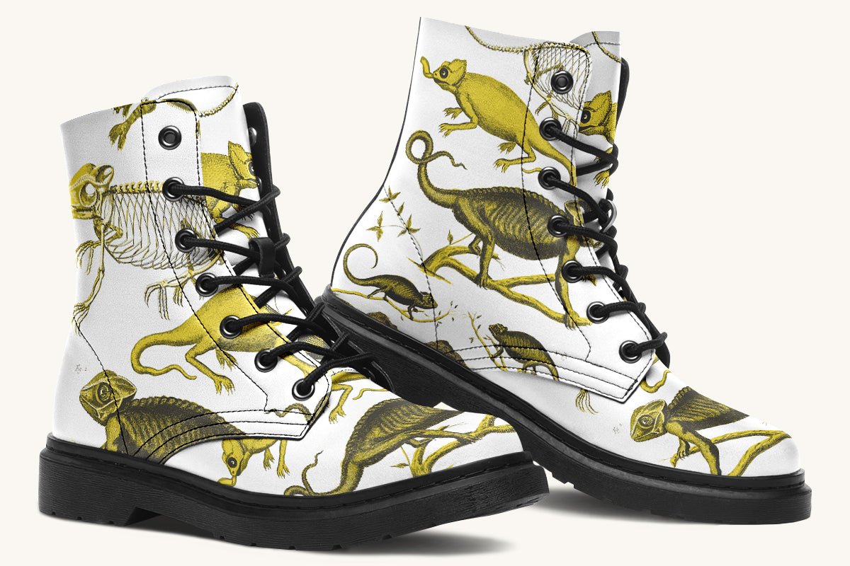 Reptilian in Bloom White Yellow Boots - Jaded Lament