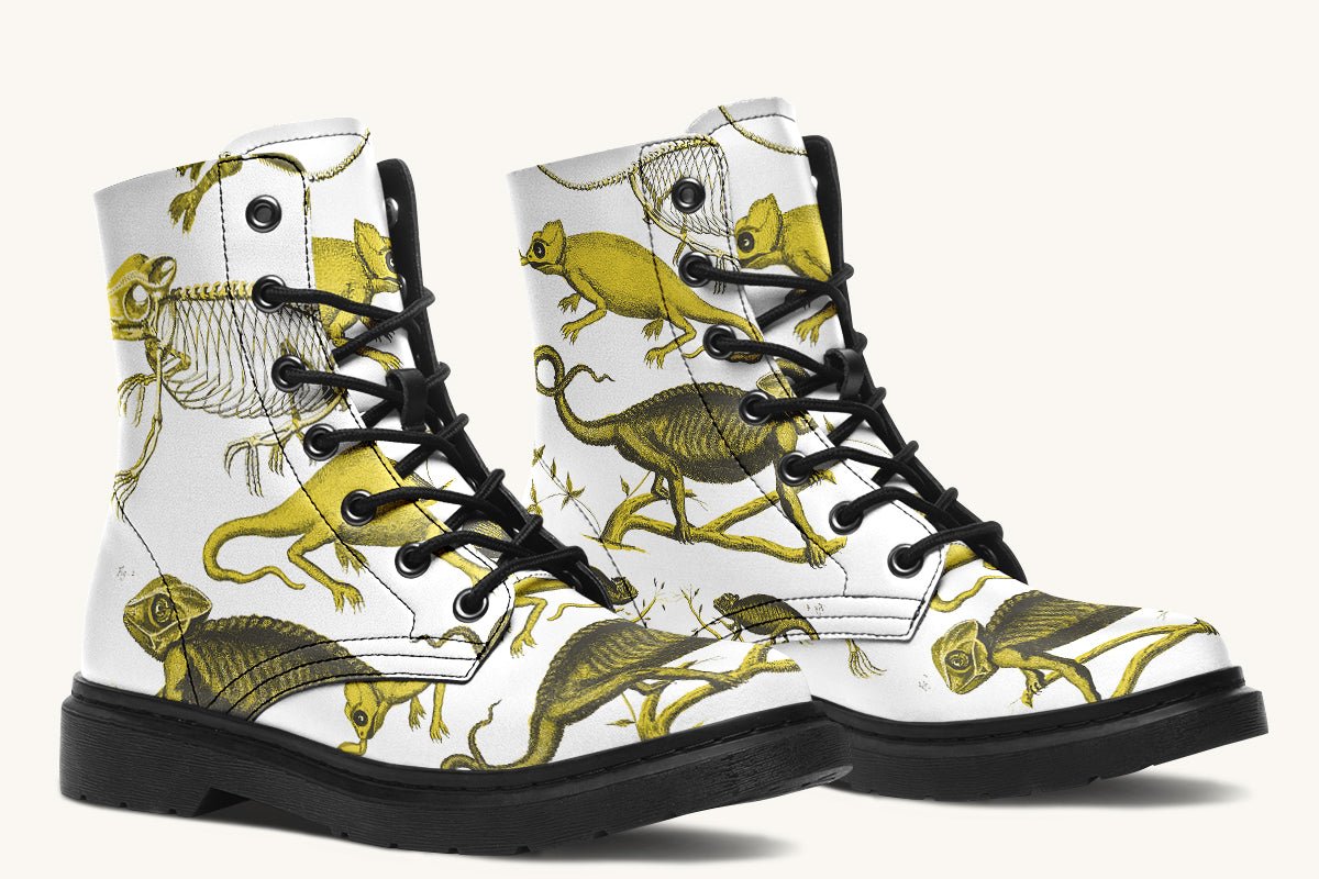 Reptilian in Bloom White Yellow Boots - Jaded Lament