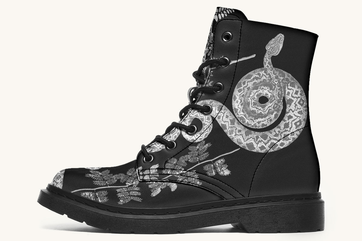 Serpent in Bloom Black And White Boots - Jaded Lament
