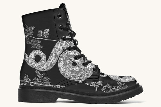 Serpent in Bloom Black And White Boots - Jaded Lament