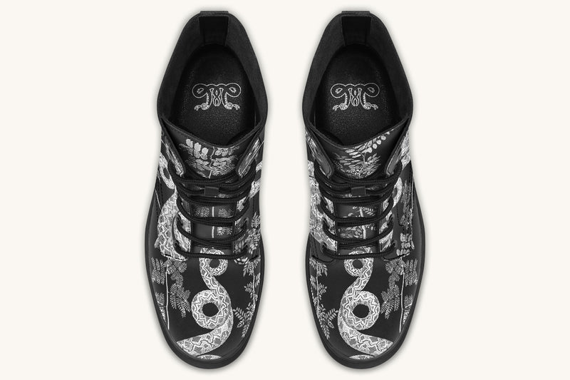 Serpent in Bloom Black And White Boots - Jaded Lament