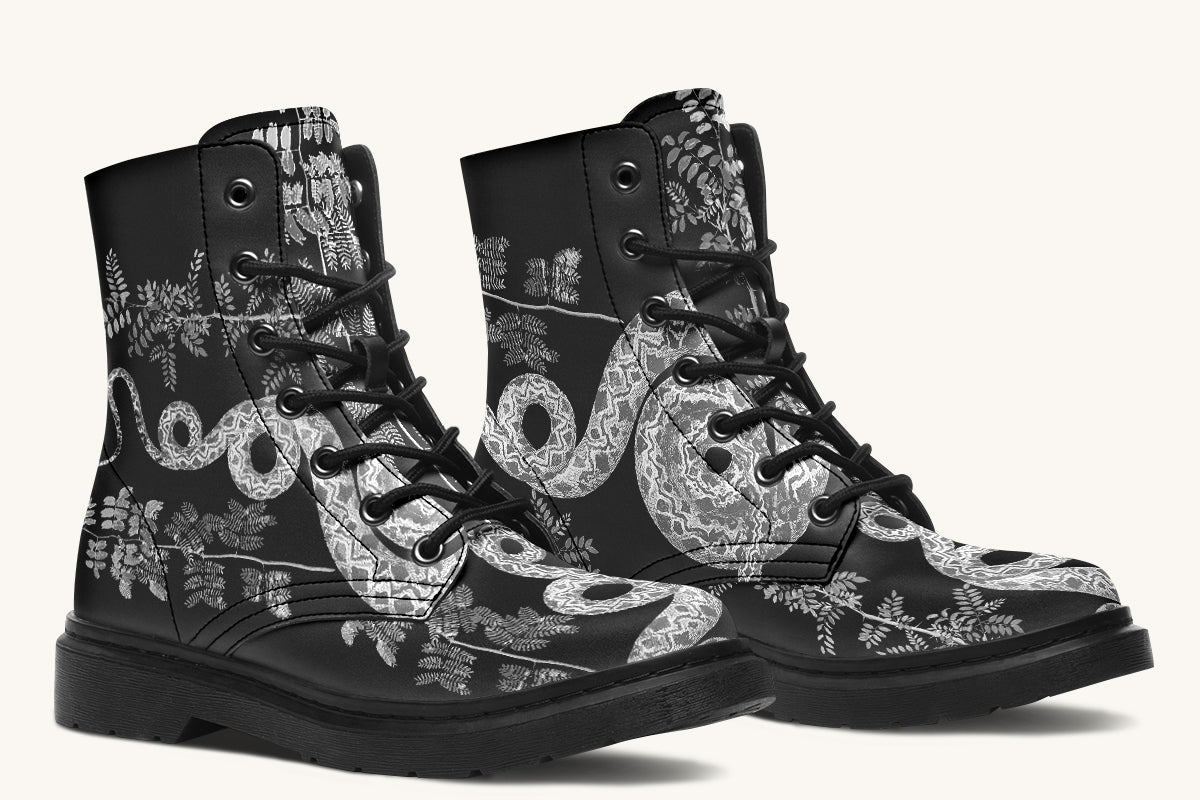Serpent in Bloom Black And White Boots - Jaded Lament