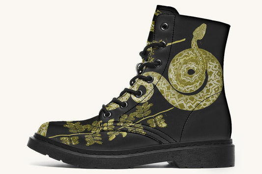 Serpent in Bloom Black Yellow Green Boots - Jaded Lament