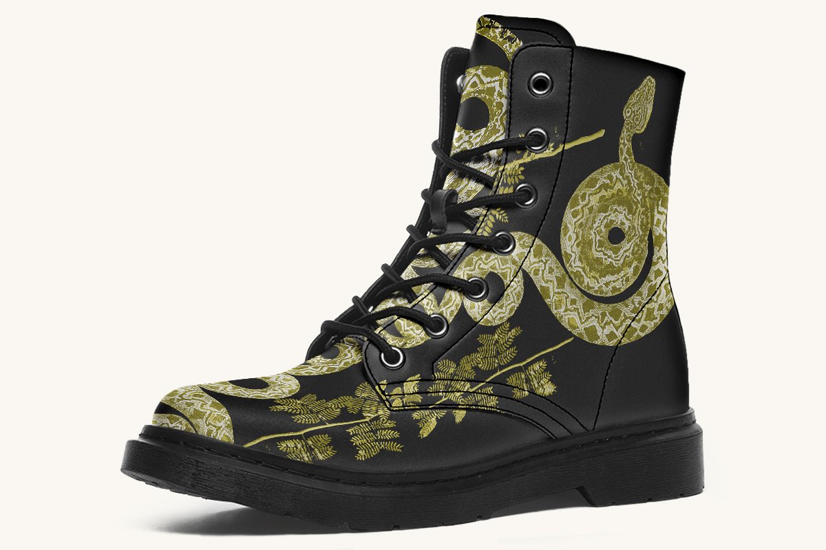 Serpent in Bloom Black Yellow Green Boots - Jaded Lament