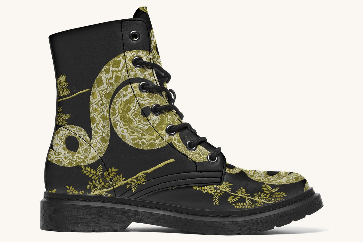 Serpent in Bloom Black Yellow Green Boots - Jaded Lament