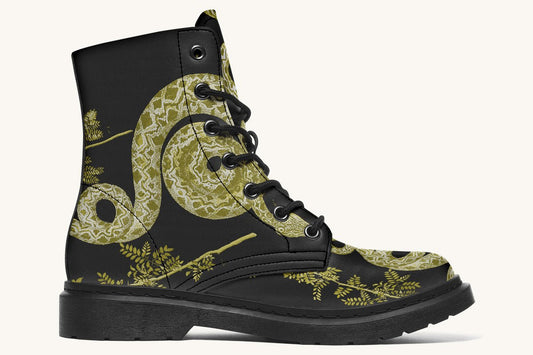 Serpent in Bloom Black Yellow Green Boots - Jaded Lament