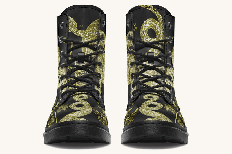 Serpent in Bloom Black Yellow Green Boots - Jaded Lament